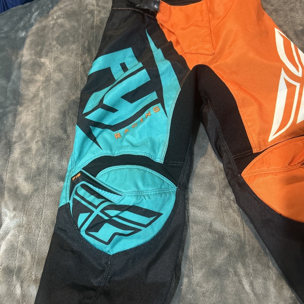 Fly Racing F-16 Youth Motocross Pant Size 18 Teal Orange Black MX Dirt Bike Gear - Picture 2 of 16